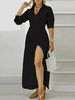 Elegant Long Sleeve Button Front Maxi Shirt Dress with Side Split for Women Casual Chic