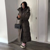 Warm Women's Puffy Quilted Hooded Long Cotton Coat Loose Solid Stand Collar Lace Up Zipper Overcoats Winter Lady Outwear