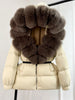 Lagabogy Winter Women Big Real Fox Fur Collar 90%White Duck Down Coat Female Streetwear Loose Hooded Warm Puffer Jacket