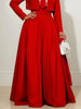 Women's Solid Red High Waist Wide Leg Floor Length Pants Flowing Pleated Formal Evening Wear Trousers Matching Bottoms