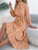 Floral Stand Up Collar Bridesmaid Dress Spring Autumn Elegant Long Sleeve Waist Cinching Pleated Dresses Woman Clothing