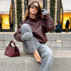 Black Jacket Women's Coat Faux Leather Jacket Outerwears Demi-Season Bomber Moto Biker Zipper Jacket High Neck Short Coat