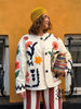 Colorful Flower Printed Pattern Cardigan Women O Neck Long Sleeves Patch Pockets Loose Short Coat Women Daily Commute Outwear