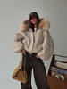 Winter Faux Fur Collar Woolen Coat Women Vintage Thick Hooded Long Sleeve Oversized Warm Jacket Lady High Streetwear
