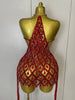 Sparkly Sequin Diamond MeshTransparent Top Dress Two Piece Set Women Sexy Evening Party Celebrate Birthday Photo Shoot Wear