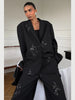 Women Sequinned Shirt Suit Elegant Lapel Long Sleeves Top Elastic Waist Pants 2pcs Set Lady Street Spring Suits