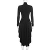 Casual Women Pullover Turtleneck Black Elegant Long Sleeve Midi Dress Ruffles Sexy Party Evening Night Club Dress