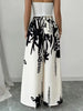 Dresses For Women Black And White Flowers Print Long Sleeve Ruffled Collar Elegant Dress Lace Up A-Line Dress Spring