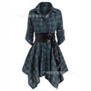 Women's Autumn Winter Irregular Red Lapel Button Up Long Sleeves Shirt Dress Belt Decoration Casual Birthday Party Costume Dress