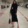 Women Spring Autumn Long Sleeve Streetwear Bodycon Black Midi Dress Items For Business