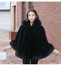 Black Fur Coat Women's Winter Shawl Cape Style Short Imitation Fox Fur Thick Hooded Windbreaker Female Warm Faux Fur Cloak