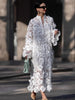 Women's White Hollow Out Three-dimensional Flower Dresses Elegant Loose Long Sleeve Pullover Long Dress Socialite Vestidos