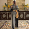 Vertical Stripe Two Piece Outfit Stand Collar Zip Up Jacket Elastic Waist Wide Leg Pants Loose Women Casual High Street Set