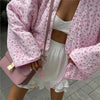 Y-neck Lace-up Cotton Coat Pink Floral Padded Jacket Loose Sweet Casual Japanese Cardigan Cotton-padded Coats Lady Warm Overcoat