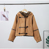 Elegant Hooded Plush Short Coat Women Retro Chic Suede Single Breasted Jackets Coats Female Winter Casual Street Outwear