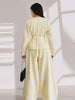 Solid Yellow Pant 2 Piece Set Women's Full Sleeves Buttons Waist-cinching Coats Wide-leg Trousers Ladies Autumn Outfit