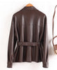 Women Split Leather Blazer With Slim Waist Belt Spring Autumn Notched Collar Loose Leather Jacket Female Coat