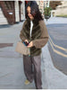 Women Chic Faux Fur Patchwork Short Jacket Cause Full Sleeve Loose Zipper Furry Warm Quilted Coat Lady Winter Street Wear