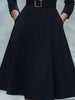 Women Long Sleeve V Neck Midi Dress With Belt A Line Swing Skirt Elegant Office Party Cocktail Wear
