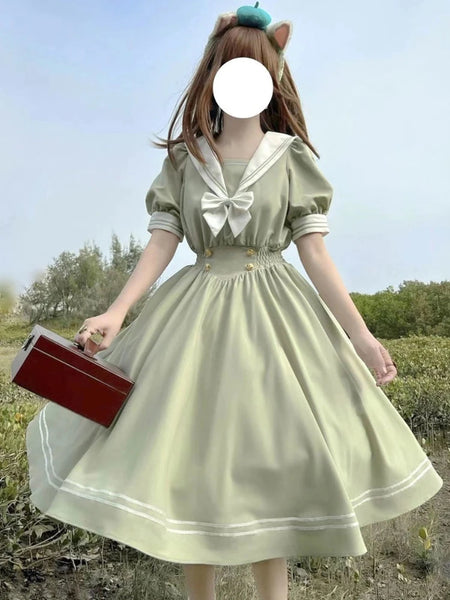Japanese Sweet Lolita Style Women Dress Cute Bow Puff Sleeve Cosplay Patchwork Dresses Kawaii Girl Y2k Robe Vestido