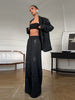Elegant Stripe Sequin Blazer Jackets Trousers Set Lapel Long Sleeve Coat Wide Leg Long Pants Chic Female Matching Sets