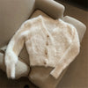 Y2k Vintage Streetwear Korean Knitwear Solid Slim Jumpers Cropped Mohair Knitted Cardigan Women V Neck Sweater Coat