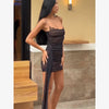 Women Black Mesh Ruched Trailing Strap Dress Glam Square Neck Bodycon Club Outfit Ladies Night Party Apparel