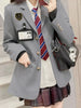 Spring Preppy All Match Suit Coat Bf Loose Solid Color Lapel Casual Buttons Outerwear Japanese Uniform Women Blazer Jacket