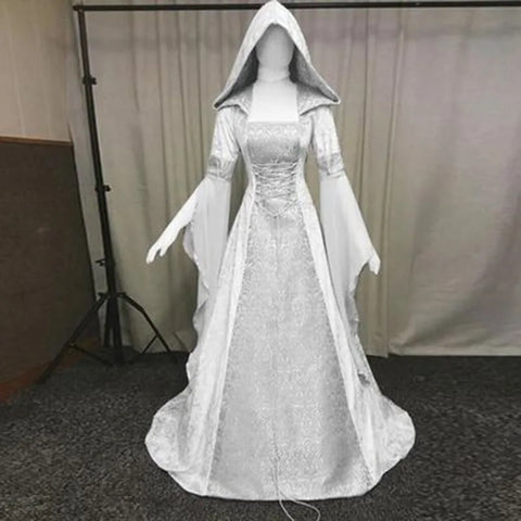 Women's medieval retro style wedding dress 8-color hooded waist dress cosplay