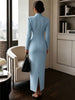 Women's Evening Party Elegant Long Dress Solid V-Neck Long Sleeve Sheath Bodycon Maxi Dresses White Black Clothing