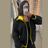 Casual Women's Knit Contrast Fleece Coats Stand Collar Zipper Pockets Full Sleeve Jackets Spring Lady Warm Outwear