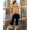 Blue Green Tie-Dye Print Women's Two-piece Set Three-quarter Sleeves A-line Top Wide Leg Pants Spring 2DB7115