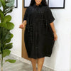 Loose Shirt Dress Lapel Single Breasted Half Sleeved Big Pocket Spliced midi Dresses Women Elegant Commuter Shirt