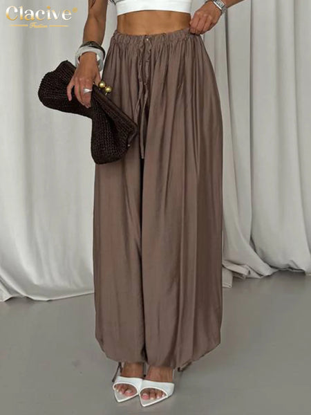 Loose Brown Women's Pants Casual High Waist Wide Leg Trousers Elegant Classic Solid Pants Female Clothing