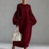Lantern Sleeve Oversize Loose Sweater Dress for Women's Round Neck Solid Elegant Vintage Casual Winter Long Dress for Winter