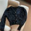 Y2k Vintage Streetwear Korean Knitwear Solid Slim Jumpers Cropped Mohair Knitted Cardigan Women V Neck Sweater Coat