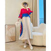 Anmrem Tie Flower Design Women's Pleated Dress O-neck Long Sleeve Colorblock Patchwork Chic Beading Loose Famale Clothes 2DB5753