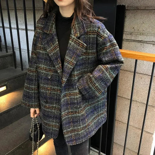 Checkered Coat for Women Spring Korean Edition Retro Western Style Reduced Age Small Fragrant Whisper Coat for Women WF
