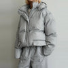 Street Stripe Cotton Padded Coat Pant Women Set Loose Full Sleeve Hooded Zipper Jacket Elastic Waist Pants Winter Lady Suit