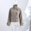 Solid Faux Suede Jackets Women's Stand Collar Full Sleeves Zip Cropped Coat Autumn Winter Lady Casual Outerwear