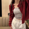 Red Cardigan Sweater for Women Soft Knit Long Sleeve Button-up Crop Jacket Blouse Top Spring Autumn Shrunken Cardigan Y2K