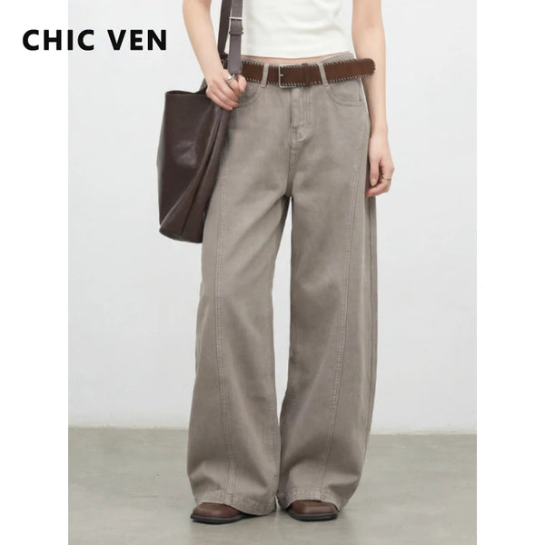 Korean Women Jeans Solid Loose Casual Retro High Waist Wide Legs Denim Pants Ladies Trousers Spring Autumn
