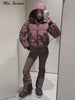 Striped Ski Suit Women's Hooded Full Sleeves Zippers Warm Coats High Waist Pants Winter Winter Lady Tracksuit