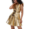 Metallic Women's Shiny Dress Holographic Solid Color Turtleneck Pleated Dress Carnival Costume Gold Silver Rave Dress Outfits