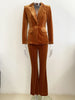 High Street F/W Designer Suit Set Women's Single Button Velvet Blazer Flare Pants Set 2pcs