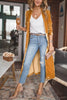 Women Solid Long Sleeve Velvet Jacket Lapel Collar Open Front Long Cardigan Coat With Pockets Fall Outerwear Maxi Duster