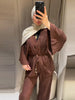 Women's Trousers Sets V-neck Crinkle Wave Texture Lace Up Tops High Waist Straight Trousers Street Office Lady Partywear