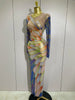 Sparkly Rhinestone Stretchy Mesh See Through Long Dress Women Birthday Party Performance Nightclub Stage Costume