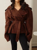 Spring Autumn Solid Women Short Windbreaker Stand Collar Long Sleeve Belt Single Breasted Female Coat Elegant Lady Outwear