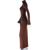 Women Full Sleeve Turtleneck Ribbon Ruched Long Maxi Dress Spring Sexy Street Slim Evening Night Club Party Dresses